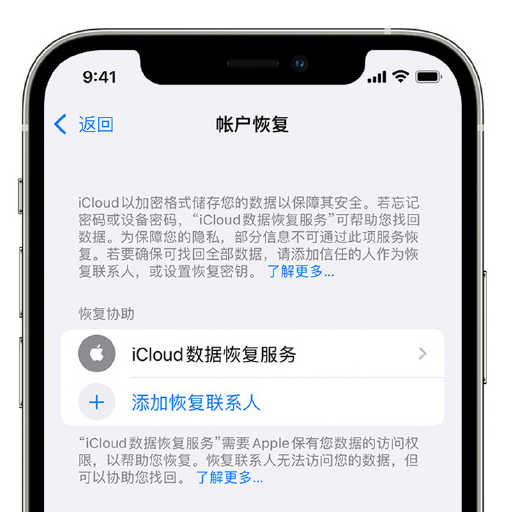 湖北苹果手机维修分享在 iPhone 上设置帐户恢复联系人的方法 