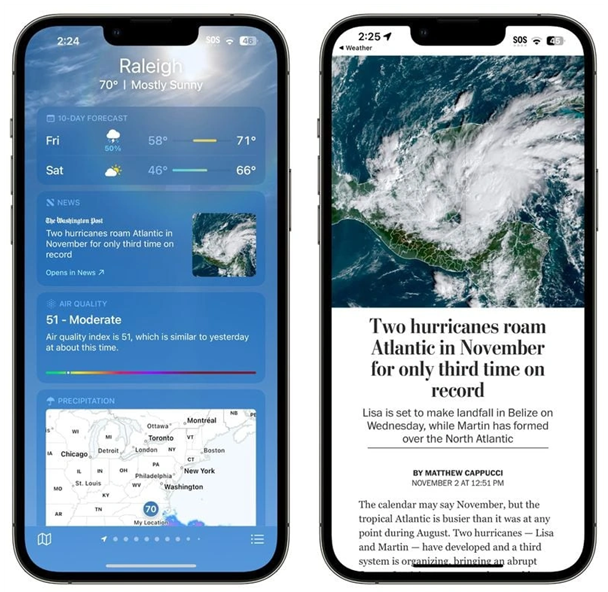 湖北苹果14维修分享iPhone 14手机如何看天气时顺带看新闻 
