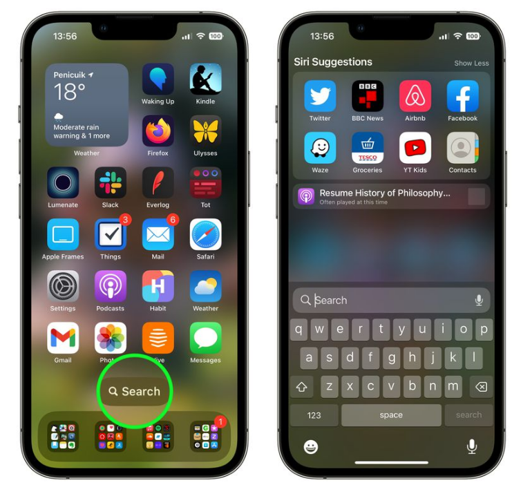 湖北苹果手机维修分享升级到 iOS 16 后，如何删除主屏幕上的搜索按钮 