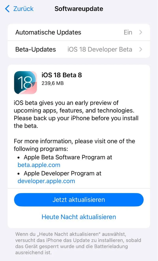 湖北苹果手机维修分享苹果 iOS / iPadOS 18 开发者预览版 Beta 8 发布 